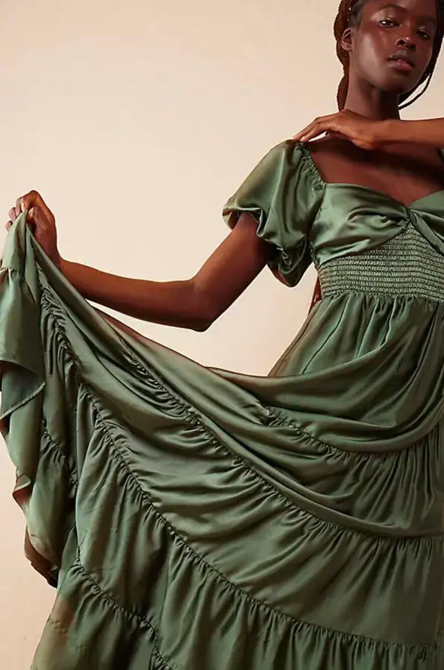EUC Free People Sundrenched Silky Maxi Dress | Green